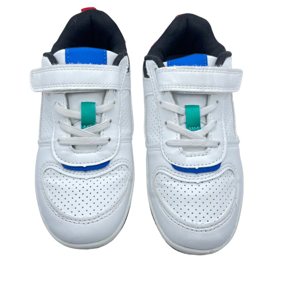 Kids White Sneakers with Blue and Red Accents